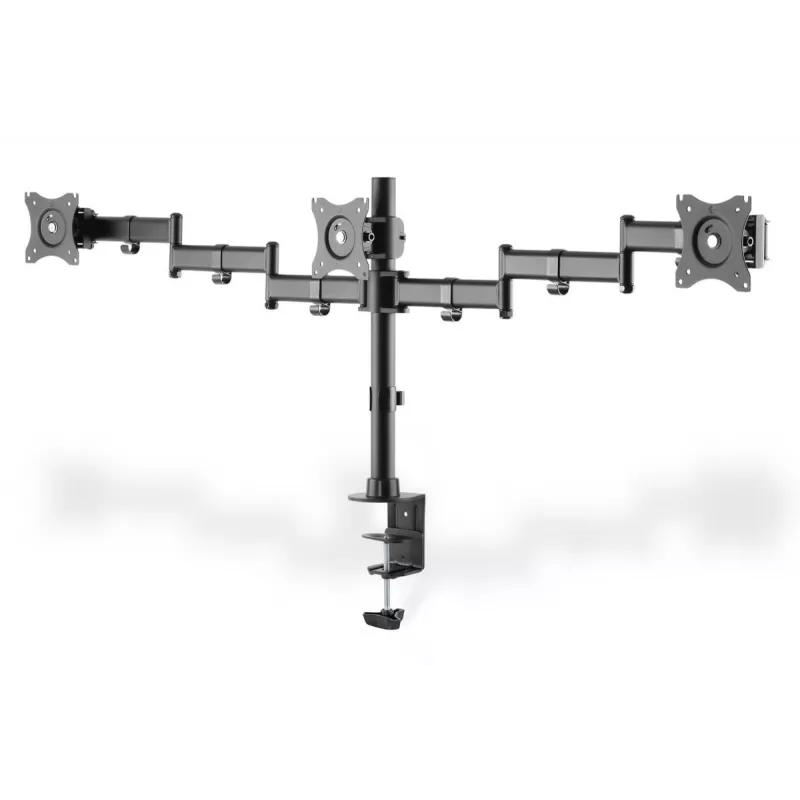 DIGITUS Triple Monitor laikiklis su spaustuku, juodas, 90° sukimas, 45° pakreipimas, 360° rotacija, 15-27 col. TFT, max. apkrova 3x8 kg, VESA max 100x100