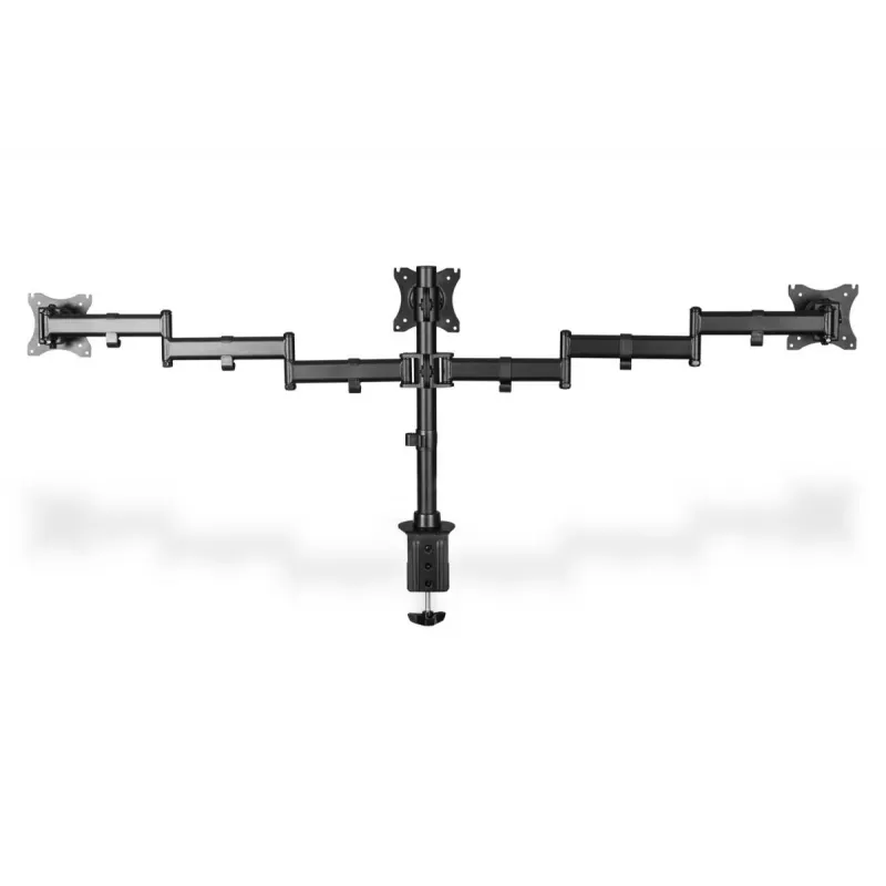 DIGITUS Triple Monitor laikiklis su spaustuku, juodas, 90° sukimas, 45° pakreipimas, 360° rotacija, 15-27 col. TFT, max. apkrova 3x8 kg, VESA max 100x100