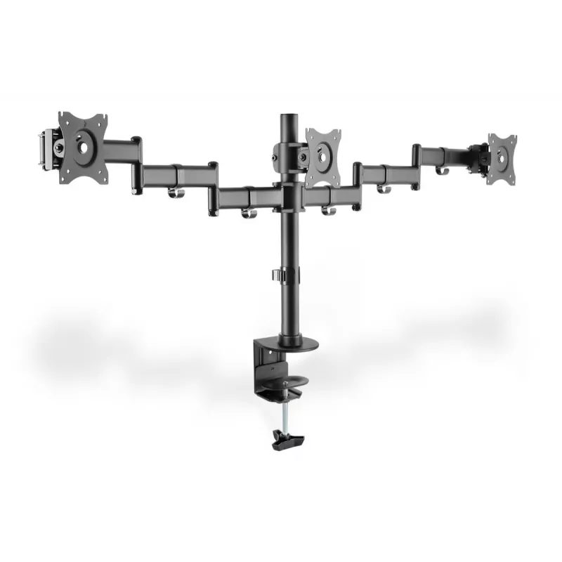 DIGITUS Triple Monitor laikiklis su spaustuku, juodas, 90° sukimas, 45° pakreipimas, 360° rotacija, 15-27 col. TFT, max. apkrova 3x8 kg, VESA max 100x100