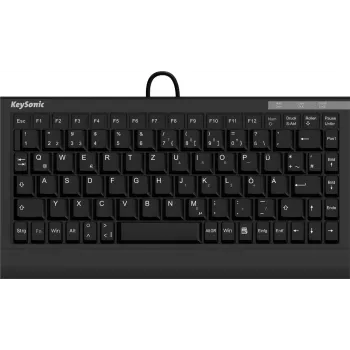 Klaviatūra KeySonic ACK-595C+ (US) USB mini, QWERTY, JAV išdėstymas, juoda