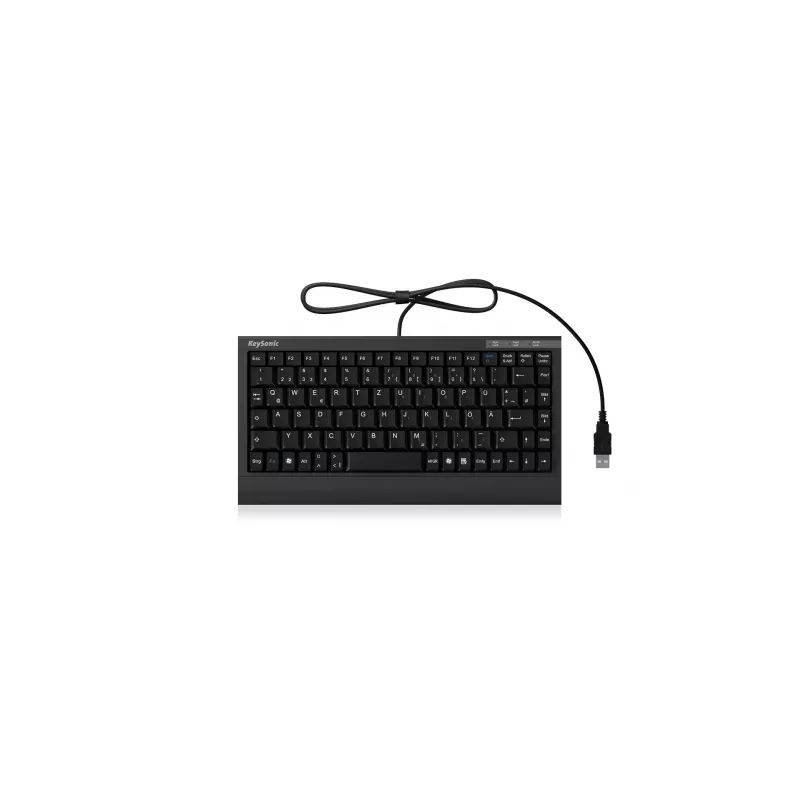 Klaviatūra KeySonic ACK-595C+ (US) USB mini, QWERTY, JAV išdėstymas, juoda