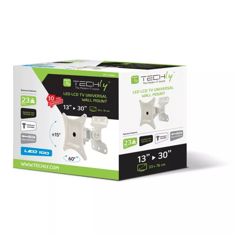 Techly ICA-LCD 201WH sieninis laikiklis LED/LCD televizoriams 13-30 colių, pilnas judesys, baltas