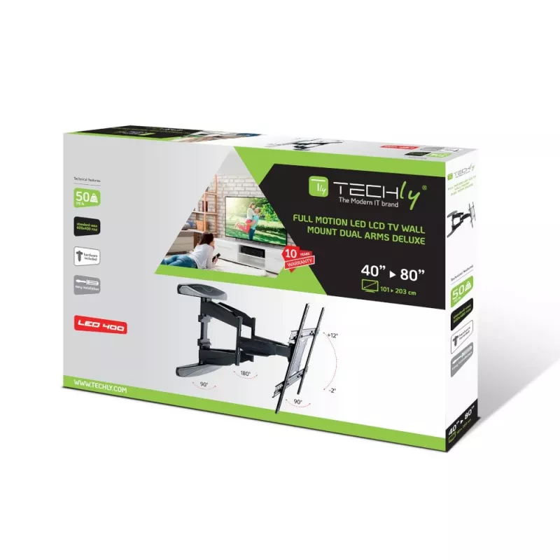 Techly 40-80 Ultra Slim Full Motion LCD TV sieninis laikiklis juodas ICA-PLB 172L