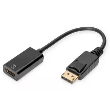DIGITUS ASSMANN DisplayPort-HDMI adapterio laidas, DP - HDMI A tipo M/F, 20cm su fiksatoriumi, HDMI 2.0, aktyvus, CE, auksuotas, juodas