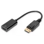 DIGITUS ASSMANN DisplayPort-HDMI adapterio laidas, DP - HDMI A tipo M/F, 20cm su fiksatoriumi, HDMI 2.0, aktyvus, CE, auksuotas, juodas
