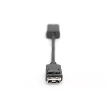 DIGITUS ASSMANN DisplayPort-HDMI adapterio laidas, DP - HDMI A tipo M/F, 20cm su fiksatoriumi, HDMI 2.0, aktyvus, CE, auksuotas, juodas