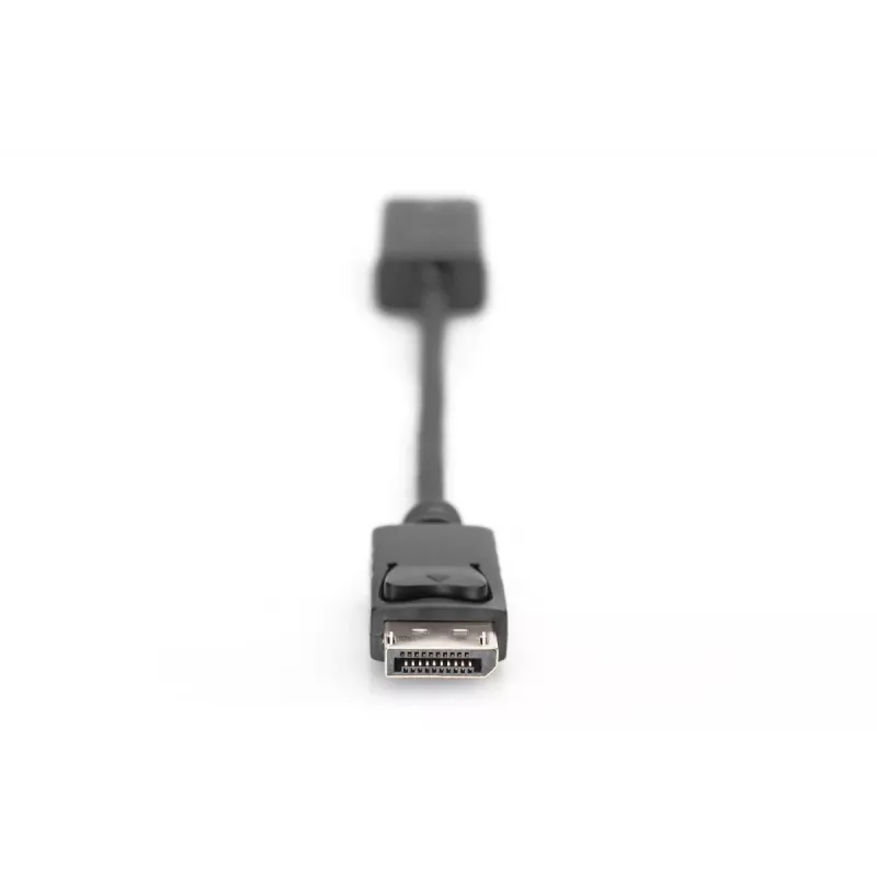 DIGITUS ASSMANN DisplayPort-HDMI adapterio laidas, DP - HDMI A tipo M/F, 20cm su fiksatoriumi, HDMI 2.0, aktyvus, CE, auksuotas, juodas