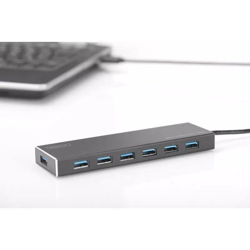 DIGITUS USB 3.0 HUB 7 prievadų su maitinimo bloku 5V/3,5A, aliumininis korpusas DA-70241-1