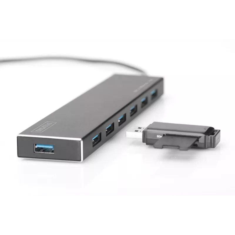 DIGITUS USB 3.0 HUB 7 prievadų su maitinimo bloku 5V/3,5A, aliumininis korpusas DA-70241-1