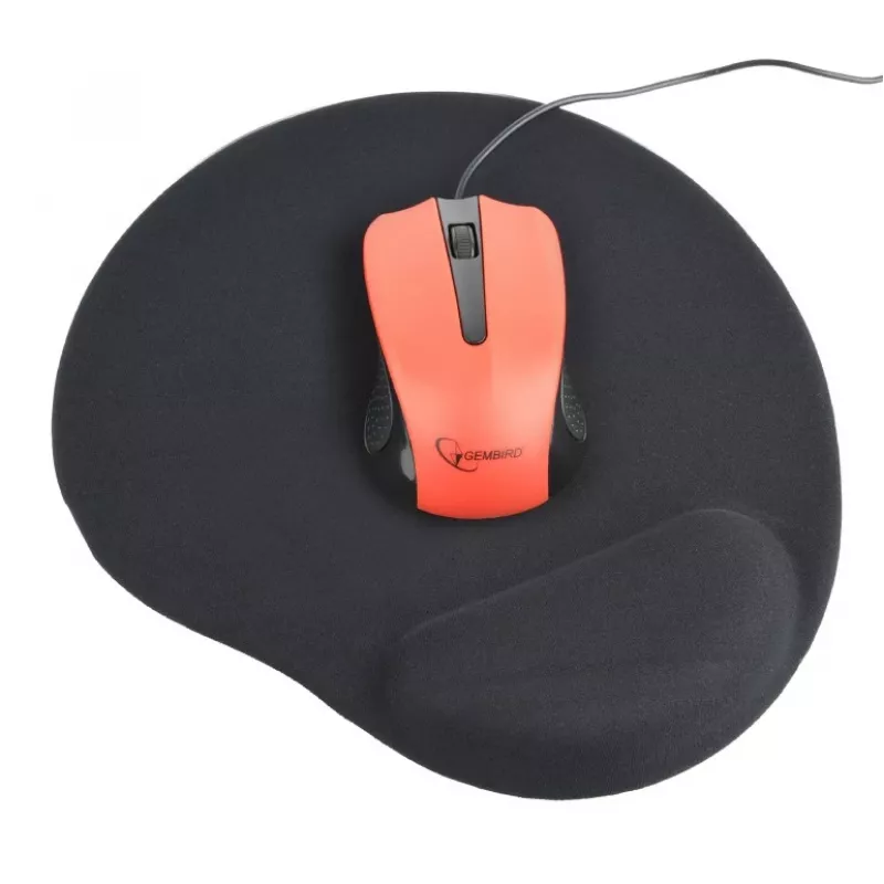 Pelėdos kilimėlis GEMBIRD MP-GEL-BK – juodas, guminis su gelio riešo atrama, 220×240 mm