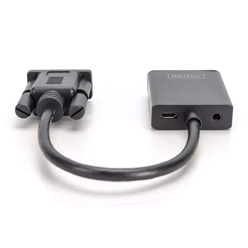 DIGITUS VGA į HDMI keitiklis + garsas (3,5 mm) Full HD (1080p), kabelio tipas 15 cm juodas