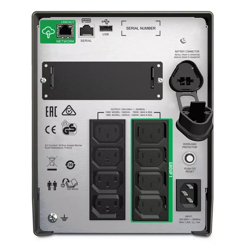 APC Smart-UPS SMT1500IC - 8x C13, USB, SmartConnect, 1500VA, linijinis-interaktyvus, 1.5 kVA, 1000 W, sinusas, 151 V, 302 V
