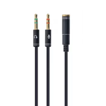 Garso adapteris Gembird CCA-418M 3,5 mm lizdas (mot.) į 2×3,5 mm kištukus (pat.), 0,2 m, juodas