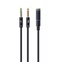 Garso adapteris Gembird CCA-418M 3,5 mm lizdas (mot.) į 2×3,5 mm kištukus (pat.), 0,2 m, juodas