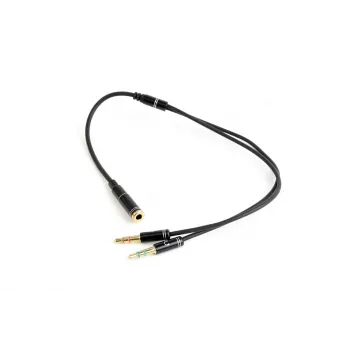 Garso adapteris Gembird CCA-418M 3,5 mm lizdas (mot.) į 2×3,5 mm kištukus (pat.), 0,2 m, juodas