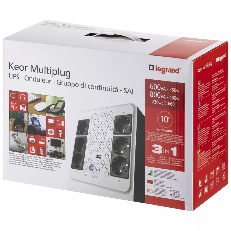 Legrand Keor ASI MULTIPLUG 800 FR nepertraukiamo maitinimo šaltinis (UPS) Line-Interactive 0.8 kVA 480 W 6 AC lizdai