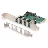 DIGITUS USB 3.0, 4 prievadų, PCI-E papildymo kortelė, 4x A/F išoriniai prievadai, VL805 mikroschemų rinkinys