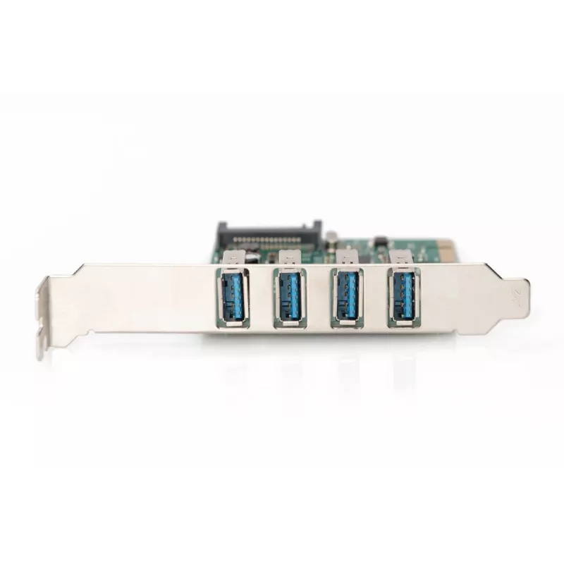 DIGITUS USB 3.0, 4 prievadų, PCI-E papildymo kortelė, 4x A/F išoriniai prievadai, VL805 mikroschemų rinkinys