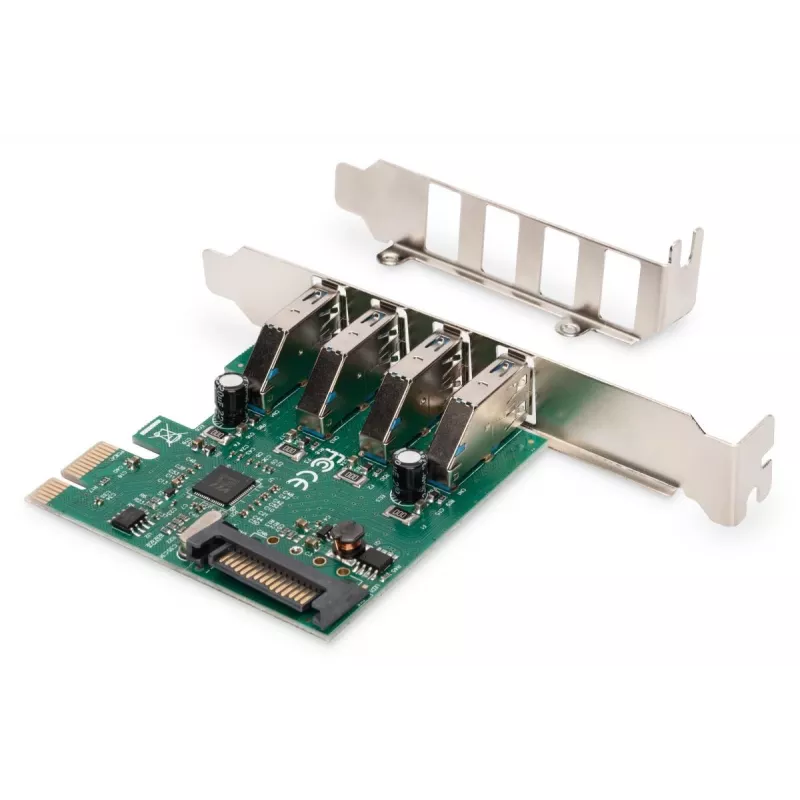 DIGITUS USB 3.0, 4 prievadų, PCI-E papildymo kortelė, 4x A/F išoriniai prievadai, VL805 mikroschemų rinkinys