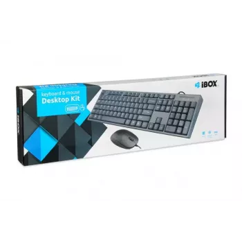 Laidinė klaviatūros ir pelės rinkinys IBOX IKMS606 – pilno dydžio QWERTY UK anglų klaviatūra, USB, juoda, pelė 800 DPI