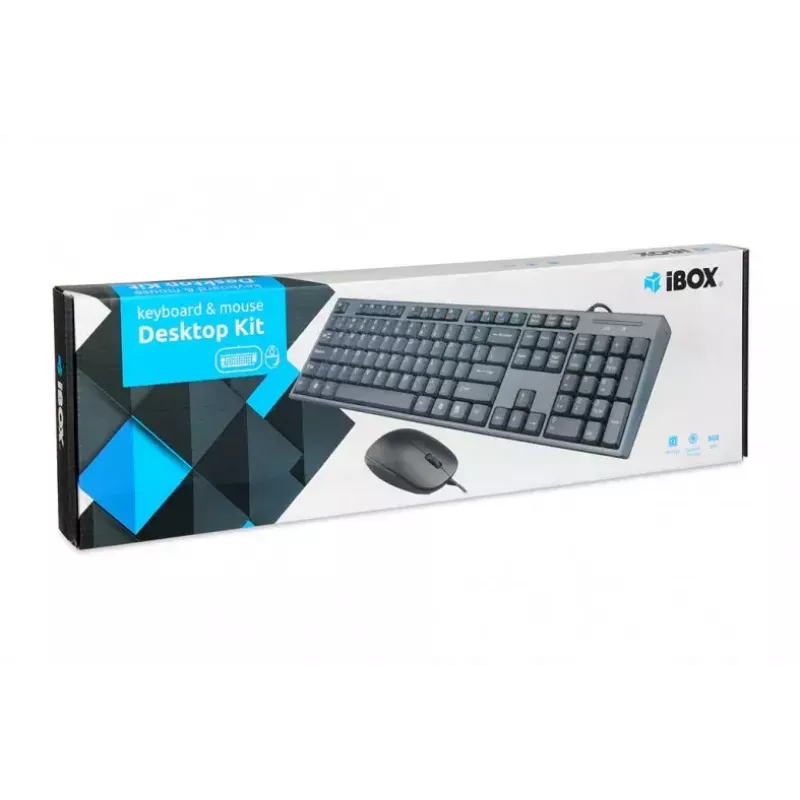 Laidinė klaviatūros ir pelės rinkinys IBOX IKMS606 – pilno dydžio QWERTY UK anglų klaviatūra, USB, juoda, pelė 800 DPI