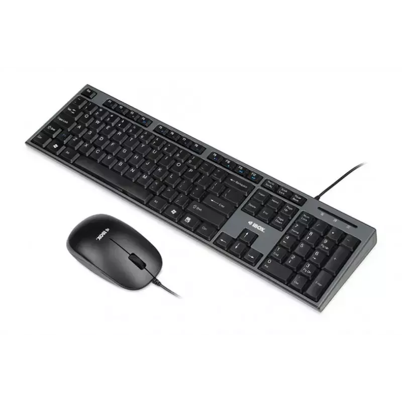 Laidinė klaviatūros ir pelės rinkinys IBOX IKMS606 – pilno dydžio QWERTY UK anglų klaviatūra, USB, juoda, pelė 800 DPI
