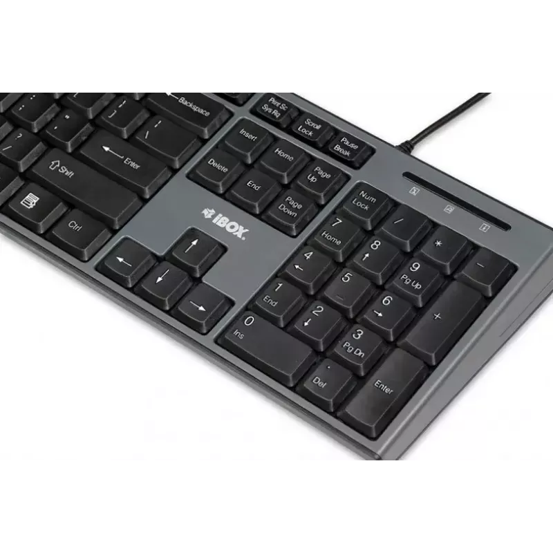 Laidinė klaviatūros ir pelės rinkinys IBOX IKMS606 – pilno dydžio QWERTY UK anglų klaviatūra, USB, juoda, pelė 800 DPI