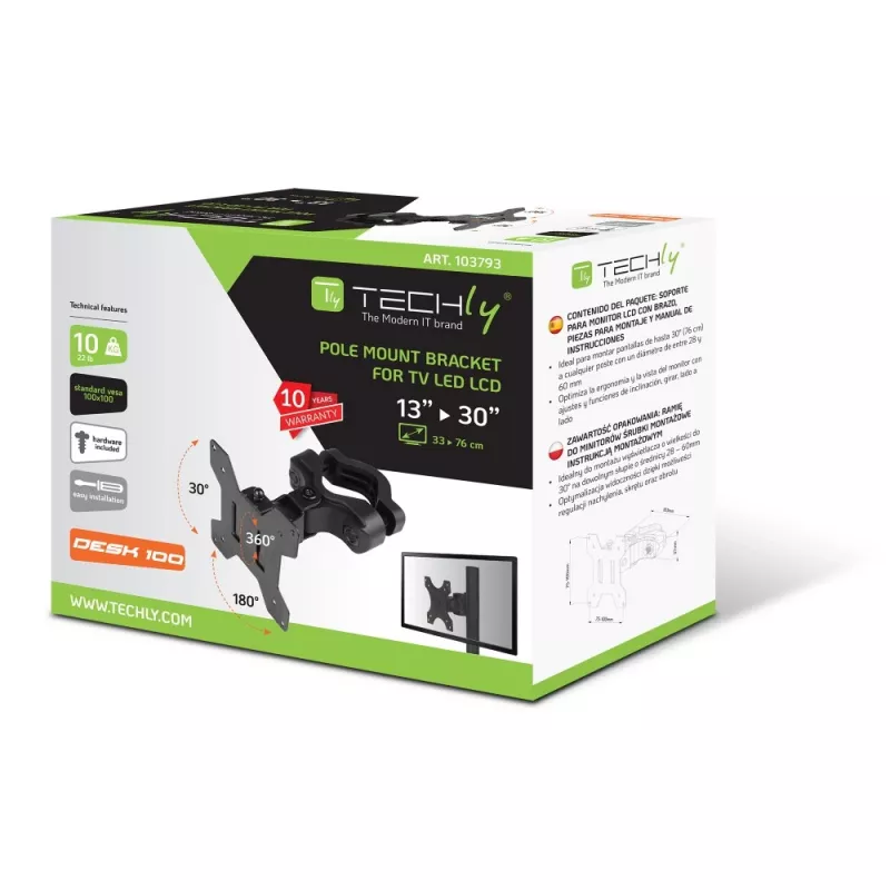 Techly ICALCD100BK stalinis monitoriaus laikiklis, juodas