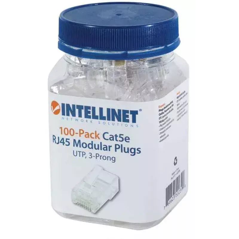 Intellinet RJ45 kištukas Cat5e UTP, 3 kontaktai, kietajai vielai, 15 µ auksuoti kontaktai, 100 vnt.
