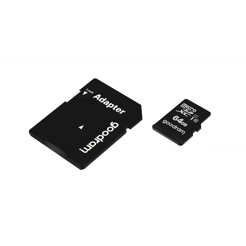 „Goodram“ 64GB „MicroSDXC“ atminties kortelė, UHS-I, 10 klasė (U1), skaitymas 100 MB/s, rašymas 10 MB/s, su SD adapteriu, juoda