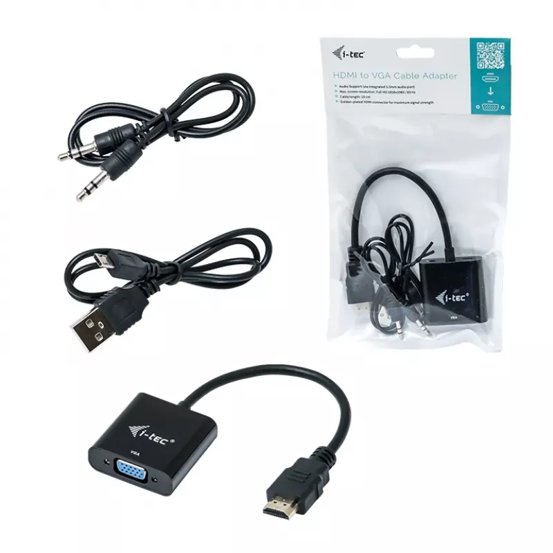 i-tec HDMI į VGA kabelio adapteris, 0,15 m, HDMI, VGA, Vyriškas, Moteriškas, 1920 x 1080 pikselių
