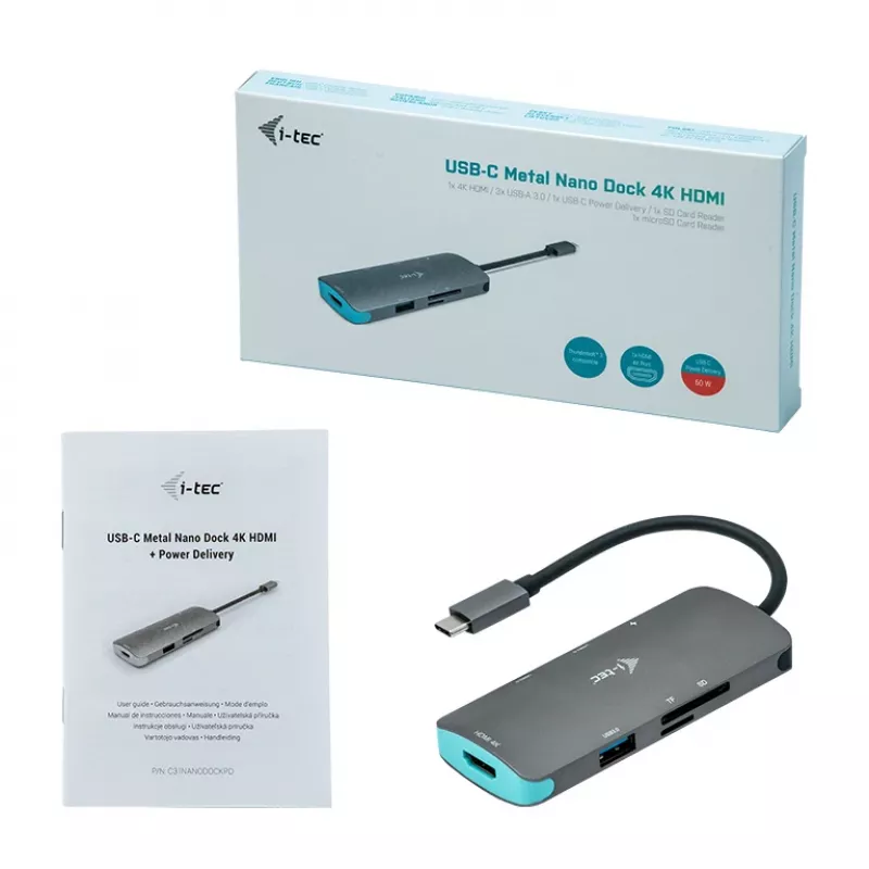 Docking stotelė i-tec Metal USB-C Nano Dock 4K HDMI + Power Delivery 100 W