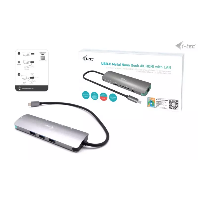 Dokavimo stotelė i-tec Metal USB-C Nano 4K HDMI LAN Power Delivery 100 W