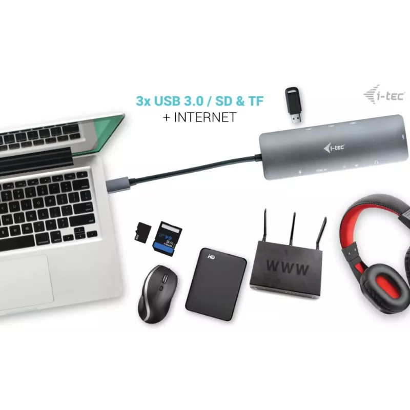 Dokavimo stotelė i-tec Metal USB-C Nano 4K HDMI LAN Power Delivery 100 W