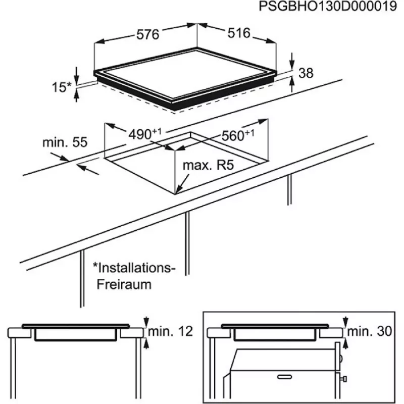 Įmontuojama keraminė kaitlentė Electrolux EHF6342XOK, 4 zonų, juoda