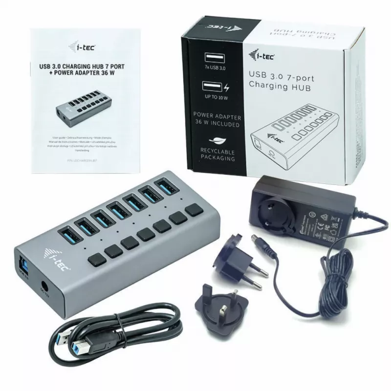 i-tec USB 3.0 įkrovimo stotelė 7 prievadai su 36 W maitinimo adapteriu