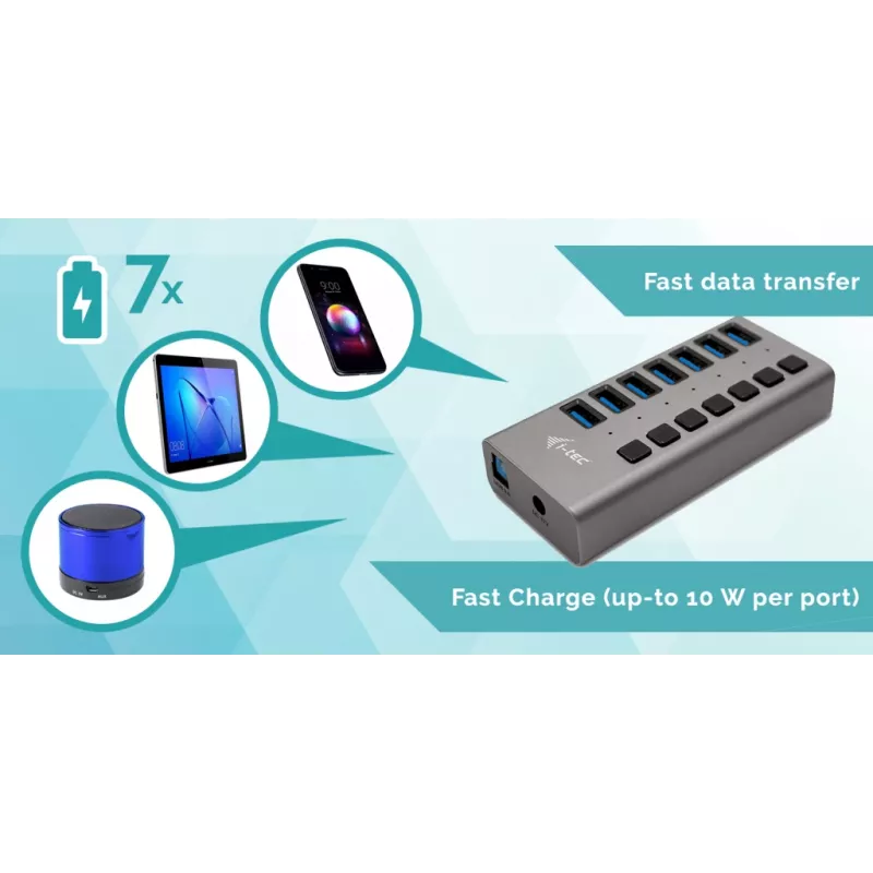 i-tec USB 3.0 įkrovimo stotelė 7 prievadai su 36 W maitinimo adapteriu