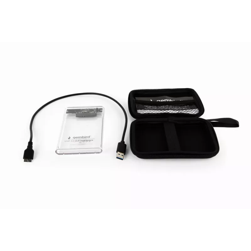 GEMBIRD USB 3.0 2.5 colio SATA kietojo disko dėklas 9.5 mm diskui, permatomas plastikas
