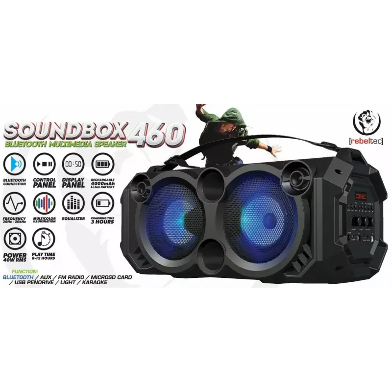 Belaidis garsiakalbis Rebeltec SoundBox 460, juodas