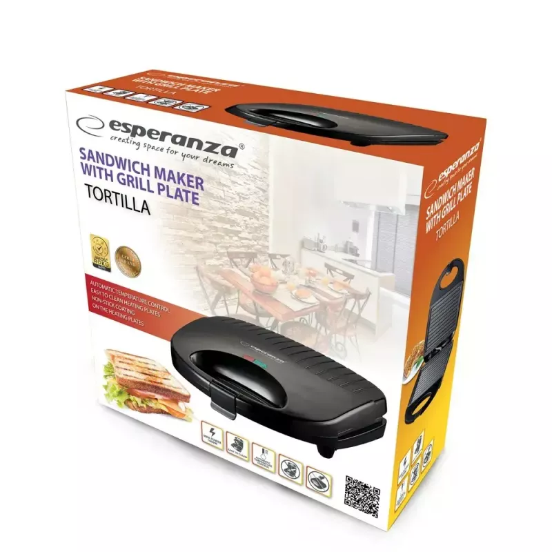 Elektrinė tortilijų keptuvė ESPERANZA EKT009 1000 W, nelipnios plokštės, 2 tortilijos, juoda
