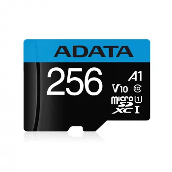 ADATA Premier microSDXC 256 GB UHS-I Class 10 V10 atminties kortelė su SD adapteriu (skaitymas 100 MB/s, rašymas 25 MB/s)