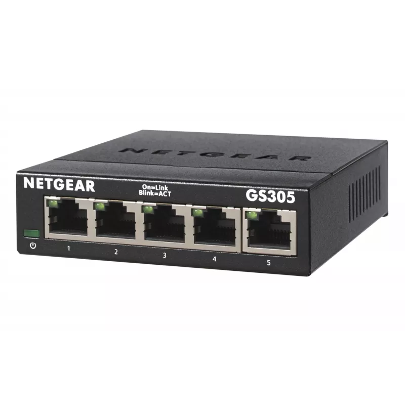 NETGEAR GS305 nevaldomas L2 Gigabit Ethernet (10/100/1000) jungiklis, juodas