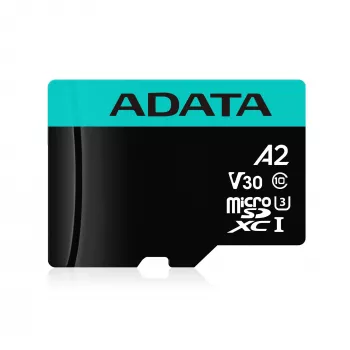 MicroSDXC atminties kortelė ADATA 128GB UHS‑I Premier Pro V30 U3 Class 10, 100/80 MB/s, atspari vandeniui, su SD adapteriu