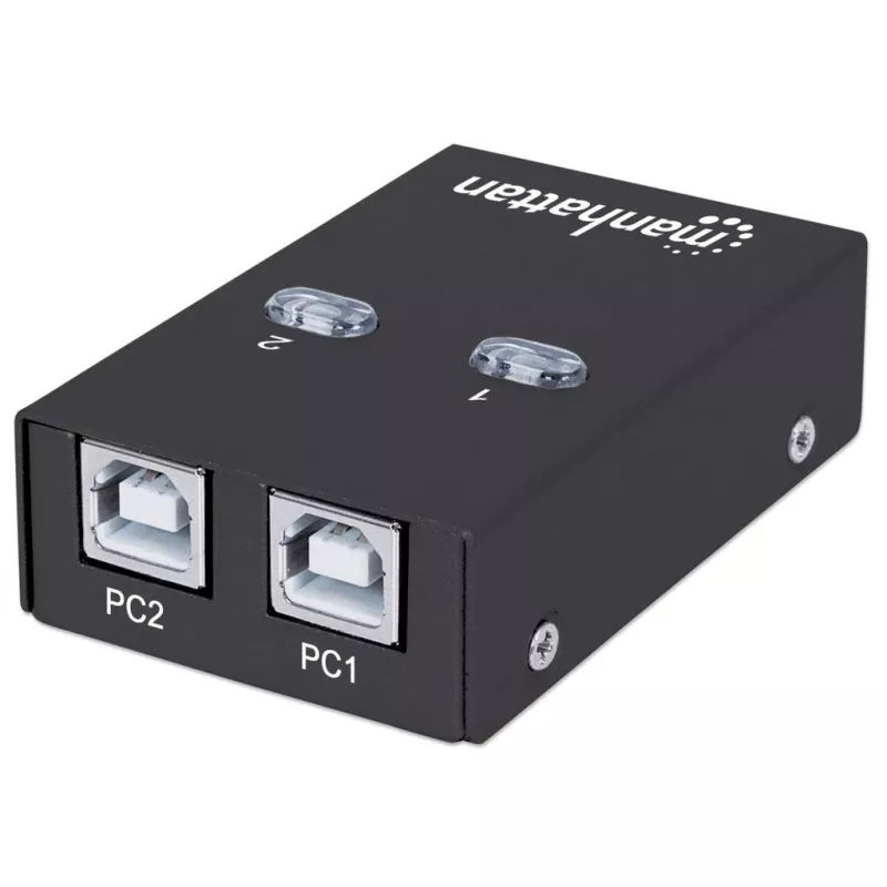 USB jungiklis MANHATTAN 162005, USB 2.0 Type-B, 2 prievadai, 480 Mbps, 1,5 m kabelis, baltas