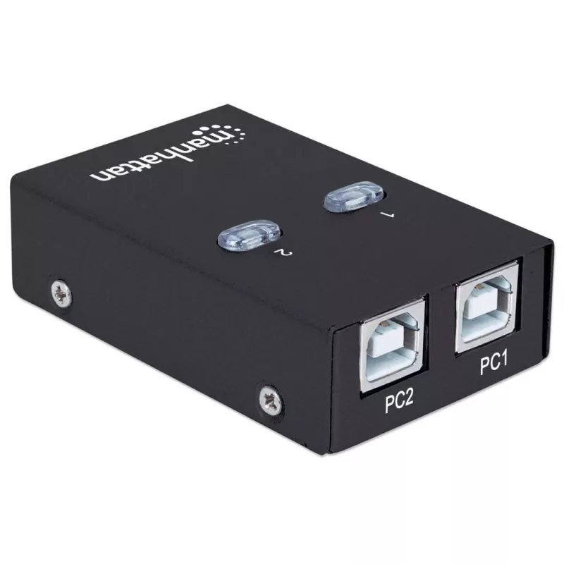 USB jungiklis MANHATTAN 162005, USB 2.0 Type-B, 2 prievadai, 480 Mbps, 1,5 m kabelis, baltas