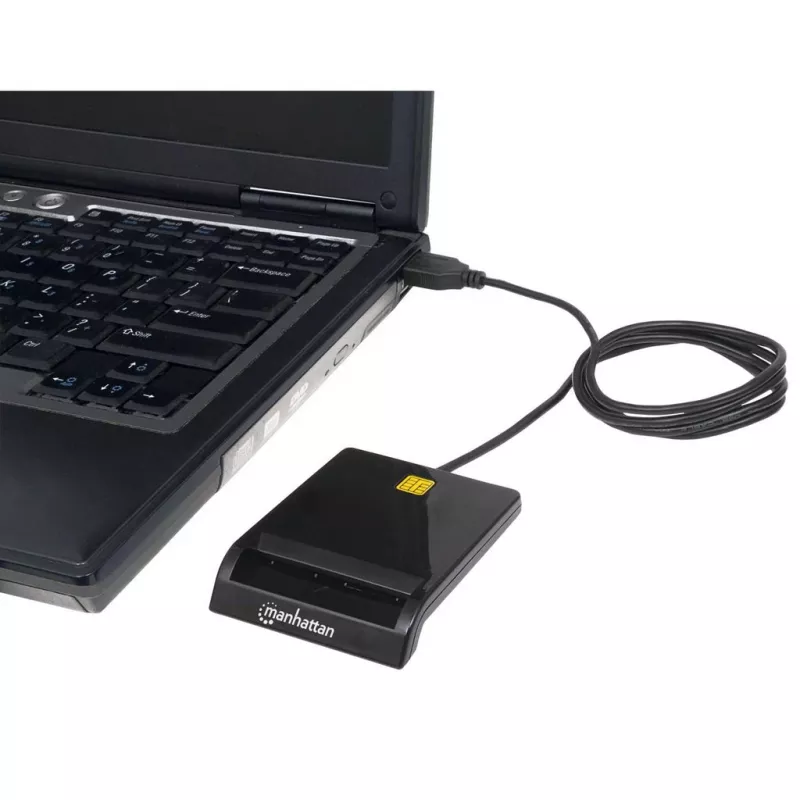 Kontaktinių kortelių skaitytuvas MANHATTAN 102049 — USB 2.0, laidas 1,05 m, juodas, ABS korpusas