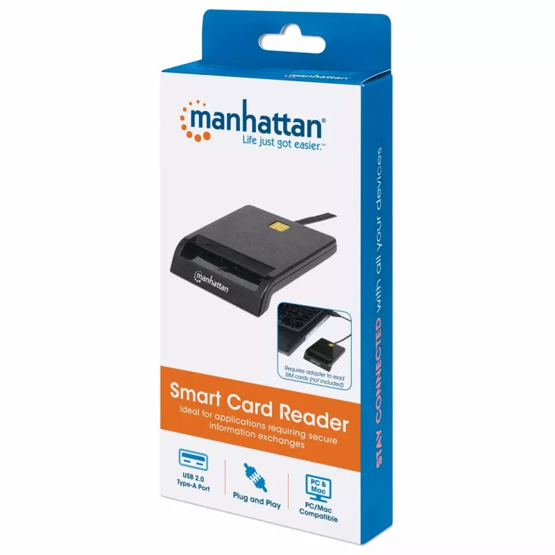 Kontaktinių kortelių skaitytuvas MANHATTAN 102049 — USB 2.0, laidas 1,05 m, juodas, ABS korpusas