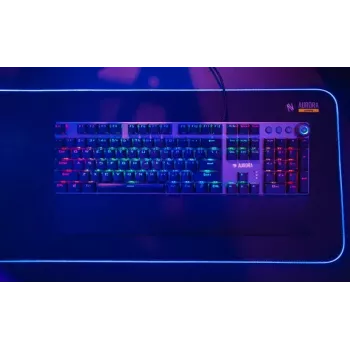 Laidinė mechaninė žaidimų klaviatūra IBOX AURORA K-4 — QWERTY, 108 klavišų, LED reguliuojamas apšvietimas, atspari vandeniui, USB, 1,6 m laidas