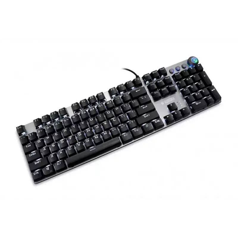 Laidinė mechaninė žaidimų klaviatūra IBOX AURORA K-4 — QWERTY, 108 klavišų, LED reguliuojamas apšvietimas, atspari vandeniui, USB, 1,6 m laidas
