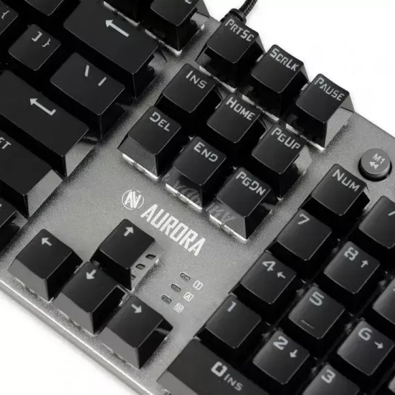 Laidinė mechaninė žaidimų klaviatūra IBOX AURORA K-4 — QWERTY, 108 klavišų, LED reguliuojamas apšvietimas, atspari vandeniui, USB, 1,6 m laidas